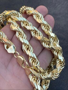 11mm Thick Mens Rope Chain 14k Gold Over Real Solid 925 Sterling Silver Necklace